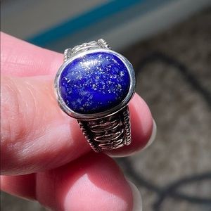 Sterling silver and lapis scroll ring size 7